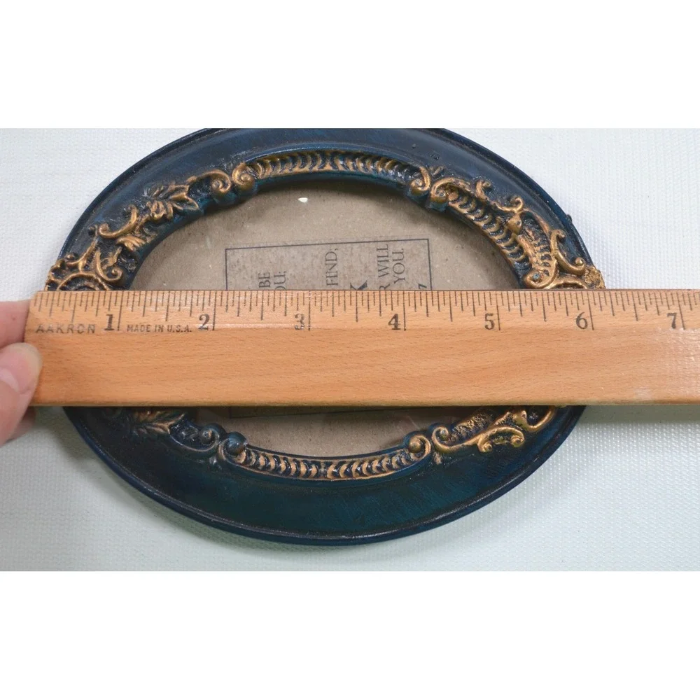 Vintage Style Oval Resin Photo Frame Blue Gold Gilt Ornate Baroque Tabletop